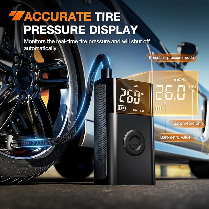 Tire Inflator Portable Air Compressor Battery Rechargeable 12VDC 150PSI Cordless Auto Shutoff w/Digital Pressure Gauge 2X Faster Inflation Pump for Car Motorcycle ATV UTV Bike