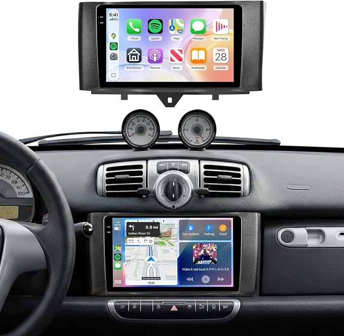 4G+64G Car Radio Stereo for Mercedes Benz Smart Fortwo 2011-2015, 9" HD in-Cell Touch Screen/Android 15/Wireless CarPlay/Android Auto/GPS/WiFi/5.0Bluetooth/FM/RDS/SWC/AHD Backup Camera