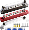 150A 12V Bus Bar Marine, 1/4" Power Distribution Block, Battery Buss Bar, Automotive Busbar Terminal Block for Car and Boat, 2 x 1/4" Studs, 8 x #8 Screws Terminals (Black+Red)