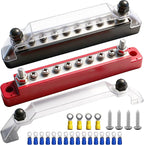 150A 12V Bus Bar Marine, 1/4" Power Distribution Block, Battery Buss Bar, Automotive Busbar Terminal Block for Car and Boat, 2 x 1/4" Studs, 8 x #8 Screws Terminals (Black+Red)
