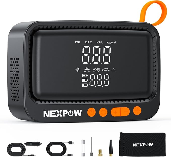 Tire Inflator Portable Air Compressor, 150 PSI Air Pump for Car Tires with Digital Pressure Gauge & Auto Shut-Off, Air Compressor Portable for Car, Motorcycle, Bicycle, Balls, Orange