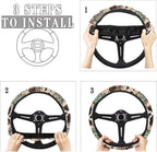 Aztec Brown Cow Print Retro Auto Car Steering Wheel Cover for Women Men, Universal 15 Inch Soft Elastic Anti-Slip Easy to Install Car Accessories