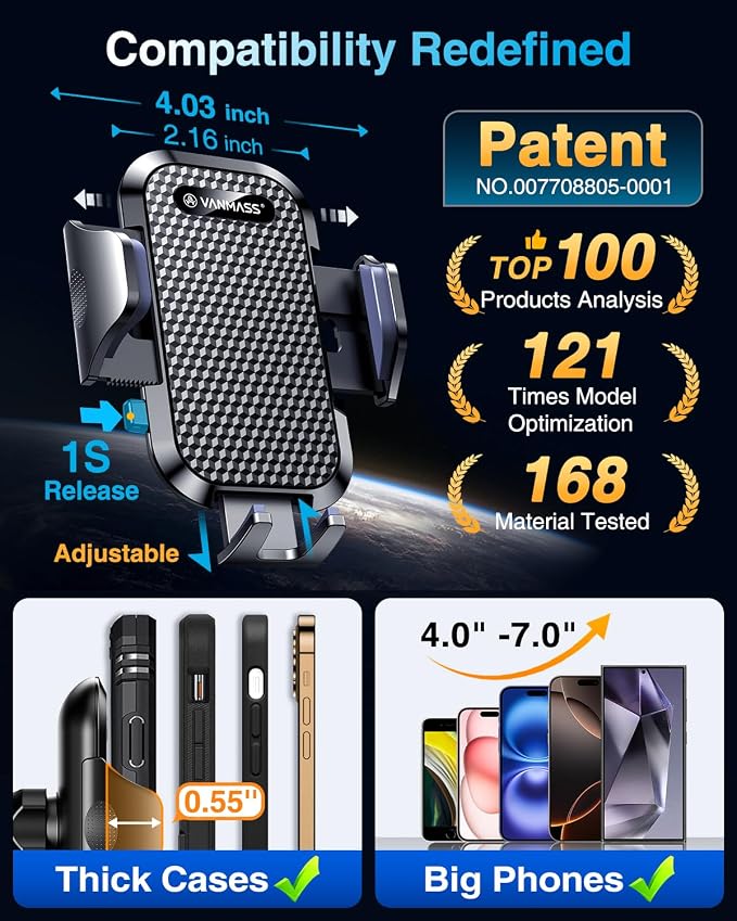 Car Phone Holder 2026 Ultimate Military-Grade Strongest Suction & Clip Windshield Dashboard【Newest Best Strongest】Cell Phone Shower & Wall Mounts for iPhone 17 Pro Max 16 15 14 13 Android