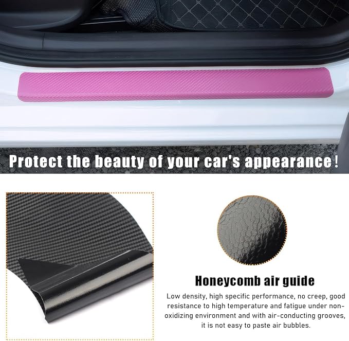 4 PCS Car Door Sill Protectors, Anti Scratch Carbon Fiber Auto Threshold Cover Strips, Decorative Door Entry Edge Scuff Sticker Universal for Most Vehicles, Car Accessories (Pink 3D)