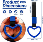 2 Pcs Heart Shaped Car Handle Strap – JD M Drift Charm Rear Bumper Warning Ring Decor for Car Interior Exterior, Subway Bus Handle Accessory, Cute Heart Car Decor Gift for Drivers (Blue)