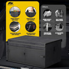 Car Trunk Organizer Set - 65L Collapsible Trunk Organizer with Lid, Registration and Insurance Holder with Magnetic Shut, 4 Pcs Car Seat Headrest Hook and Cup Holder Coaster (Black)