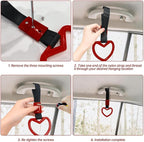 2 Pcs Heart Shaped Car Handle Strap – Drift Charm Rear Bumper Warning Ring Decor for Car Interior Exterior, Subway Bus Handle Accessory, Cute Heart Car Decor Gift for Women & Men (Red)