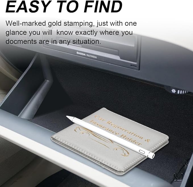 Car Registration and Insurance Holder, Vehicle Glove Box Car Organizer Men Women Wallet Accessories Case for Cards, Essential Document, Driver License, Silver