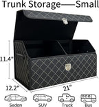 Trunk Organizer for Car With Lid,Foldable Trunk Organizer for SUVs & Sedans,Multi-Functional Leather Storage Box- Black Grid - Small