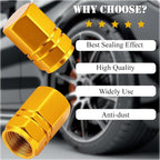 4PCS Tire Valve Stem Caps, with Rubber O-Ring, Corrosion Resistant Leak-Proof, Aluminum Alloy Universal Wheel Valve Covers for Cars, SUV, Trucks, Bikes, Motorcycles, Bicycles(Gold)