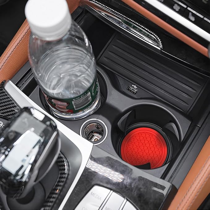 Mandark 4PCS Car Cup Holder Coasters, 2.75 Inch Non-Slip Insert Water Bottle Holder Pads, Dustproof Automotive Interior Accessories Mat, Universal for Vehicles, Trucks, RVs and More (Red)
