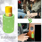 Upright Car Chapstick Holder, Bling Insulating Lip Balm Holder,Rhinestone Car Accessories for Women Interior,Suitable for Most Vehicles. (Green)