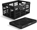 Collapsible Utility Crate 45L Foldable Plastic Crate with Heavy Duty 66 lb Capacity for Storage, Trunk Organization, & Moving - Obsidian