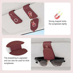 Sunglass Holder for Car Visor, Suede Cloth Magnetic Sunglass Organizer for Car Accessories, 2 Packs, Claret