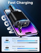 Starlight Retractable Car Charger with Retractable Cables, Starlight in Car Roof 4 in 1 Super Fast USB C Car Phone Charger, 2 USB Ports Starry Sky Adapter, Compatible with iPhone 17 16 15 14