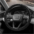 Sun Walker Leather Car Steering Wheel Cover, 15" Anti-Slip Crocodile Pattern Wheel Protector with Rose Grain, Comfortable Grip Steering Wheel Protector Universal for Cars SUVs Trucks (Black)