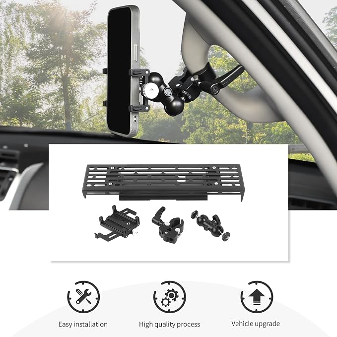Dash Phone Holder for 4 Runner Full Metal Heavy-Duty Console Extension Dash Phone Mount Compatible with Toyota 4Runner 5th Gen 2010–2023, Fits Most Smartphones No-Drill (with Phone Stand)
