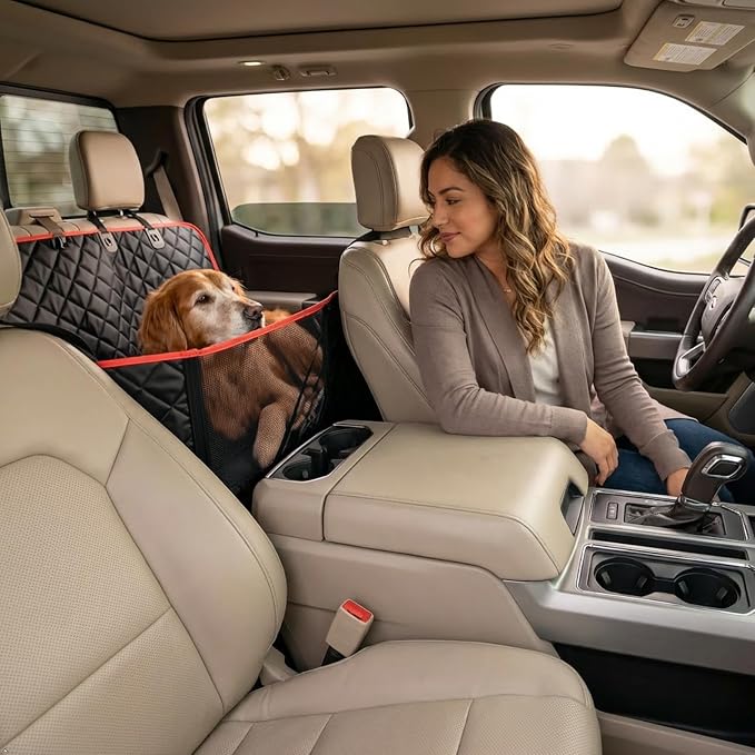 Truck Seat Cover for Dogs with Flip-Up Rear Seats 100% Waterproof Heavy Duty Pet Floor Hammock with Mesh Visual Window Senior Dog Friendly & Nonslip Fits Ford F150,F250 RAM 1500,Silverado