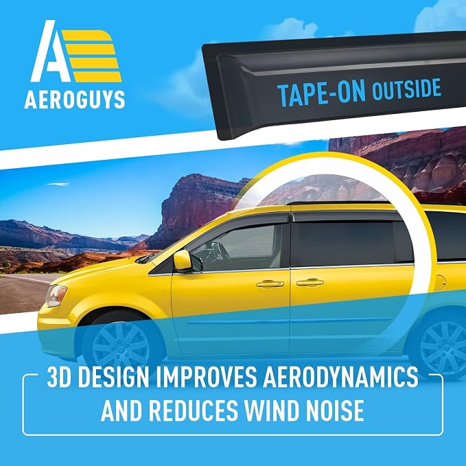Extra Durable Window Deflectors Tape-On Window Visors Rain Guards Fit for Chrysler Town and Country 2008-2016, Sun Visors, Wind Vent for Shades, Exterior Car Accessories - 4pcs. AG0196