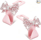 2PCS Bling Bow Car Seat Headrest Hooks, S Type Crystal Rhinestone Bowknot Auto Seat Back Storage Hooks, Diamond Cute Bow Vehicle Storage Organizer, Universal for Purses Bags Groceries(Pink)