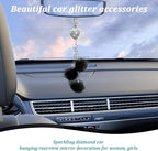 Bling Diamond Heart Car Interior Accessories - Heart & Pink Plush Ball Decor Ornament Pendant, Mirror Hanging Decoration Charm (Black)