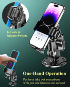 Anti-Theft Phone Mount Holder with Vibration Dampener, 1s Locking | Don't Block Camera, with Aluminum Round Base & Medium Arm, for Car Boat Truck Motorcycle UTV, Fit 5.4-7.2'' Smartphones