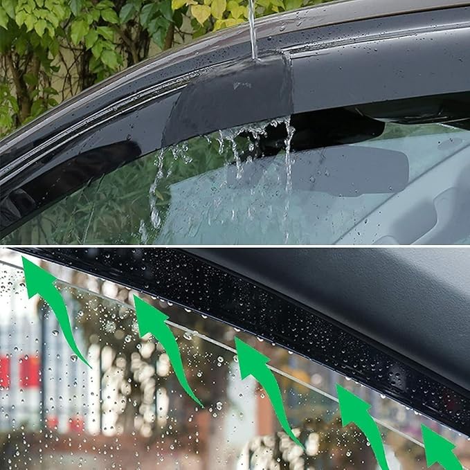 Original 4pcs Vent Window Wind Deflector Compatible with 2010-2016 Cadillac SRX, Out-Channel Dark Smoke Sun Snow Rain Guard Shades, Sunproof Tape on Side Window Visor CL4P01