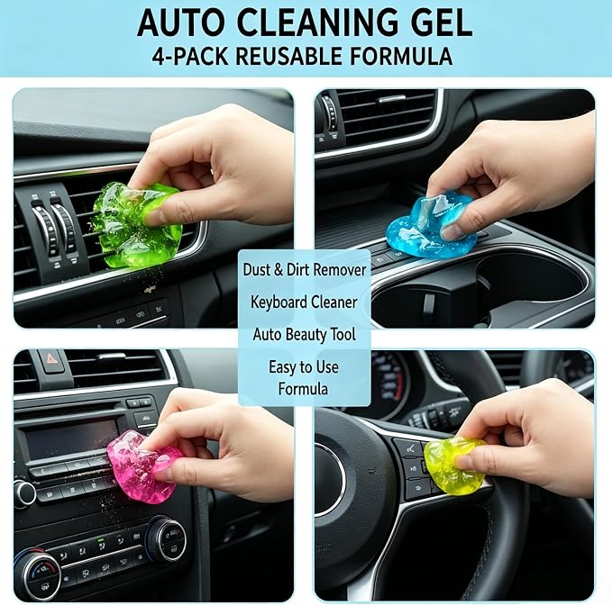 4PCS Car Cleaning Gel, Car Cleaning Supplies, Reusable Car Gel for Cleaning, Auto Detailing Tools Universal Cleaning Putty Gel for Keyboard, Laptop, Air Vents, Dust Crumb Removal