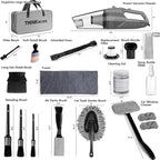 Car Cleaning Kit, Car Vacuum Kit, Gray Car Interior Detailing Kit with 8000PA High Power Vacuum, Including 7Pcs Detailing Brush Set and Bag