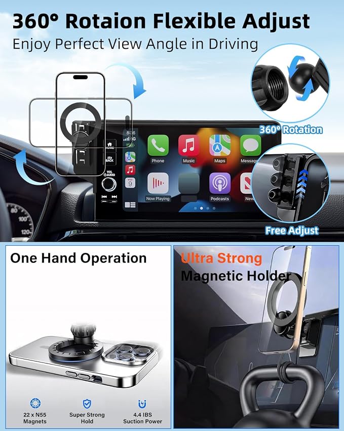 PZK Car Phone Holder for 2024-2026 BMW 5 Series/BMW i5 /BMW 530i 540i 550e | 14.9-Inch Screen Fixed Clip, Magnetic Car Phone Holder Compatible with Magsafe, Hands-Free 360° Rotation Phone Cradles
