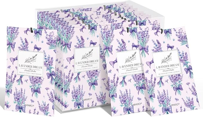 20 Pack Lavender Scented Sachets - Drawer & Closet Air Freshener Bags, Natural Odor Eliminator for Car, Home, Bedroom, Office & Travel