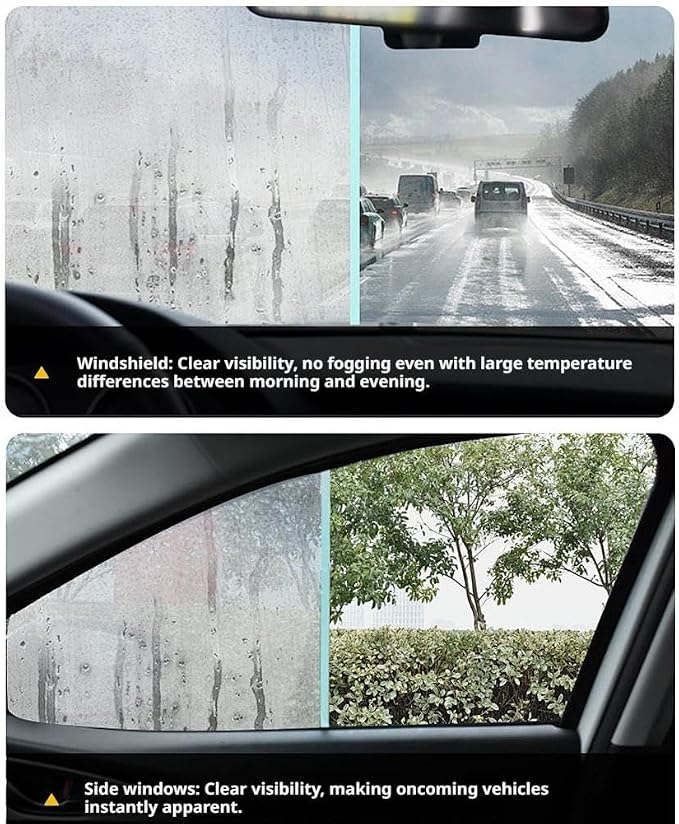 Car Glass Anti Fog Coating Agent with Built in Applicator Upgraded Formula Long Lasting Defogger Rain Repellent for Windshield Mirrors Helmet Lens Oil Film Remover Auto Interior Exterior Glass Care