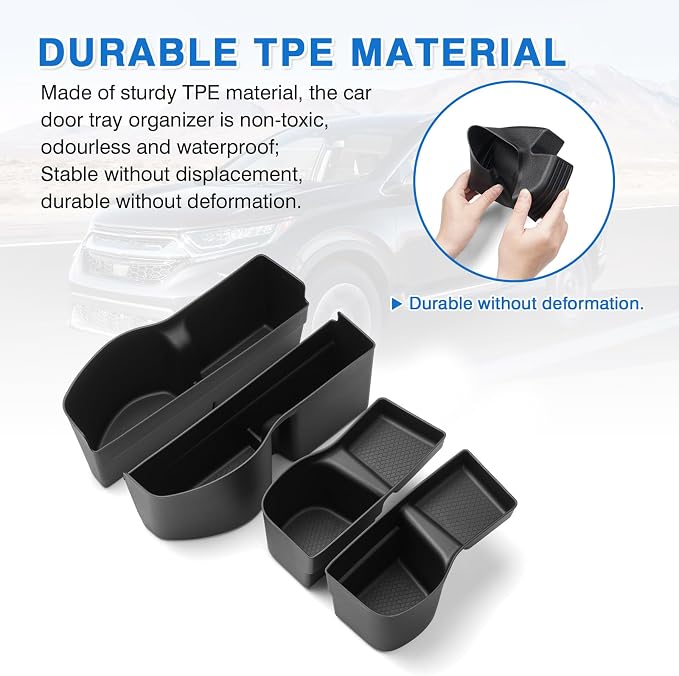 4PCS Car Door Tray Organizer for Honda CRV CR-V Accessories 2023 2024 2025 2026 Car Front and Rear Door Slot Pocket Tray Organizer CRV Door Side Storage Box TPE Material Black