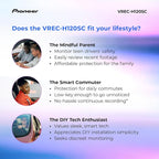 VREC-H120SC Compact Dash Camera – Discreet 1.5K Resolution Front Dash Cam for Cars with Impact Detection, 120 Degree Wide Angle Coverage, Built-in WiFi, Companion App, USB-C Easy Install