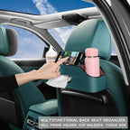 Car Back Seat Organizer with 2 Drink Cup Holder - Tissue Box and Storage Box Hook - Multi-functional Storage - Great for Kids and Travel (Blue)