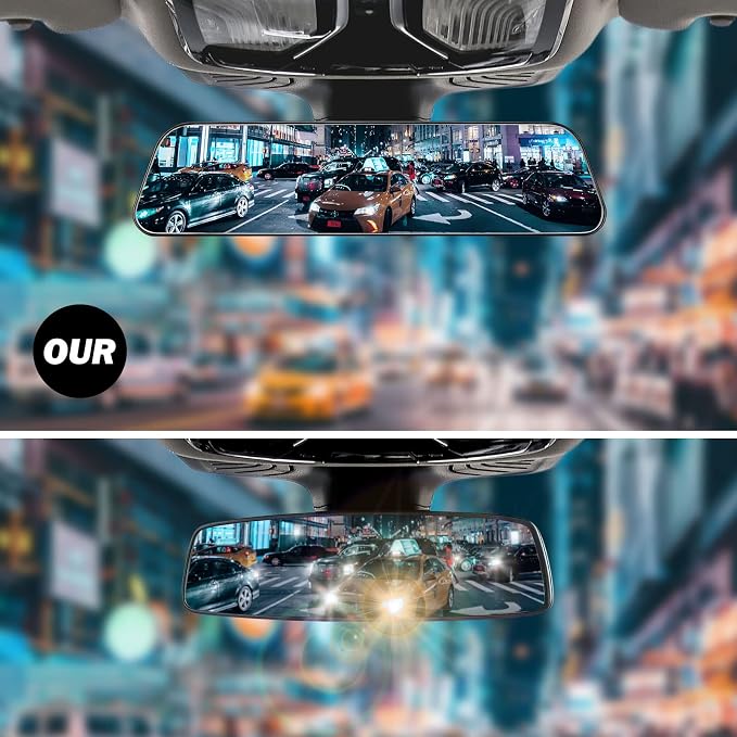Rearview Mirror, 12 Inch Panoramic Anti-Glare Clip-on Wide Angle Convex Rear View Mirror, Effectively to Reduce Blind Spot, Universal for More Car SUV Trucks -Blue