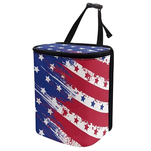 American Flag Star Print Car Trash Can with Lid, 4th of July Leak Proof Auto Trash Bag Hanging Vehicle Garbage Can Multipurpose Storage Container for Back Seat Road Trip