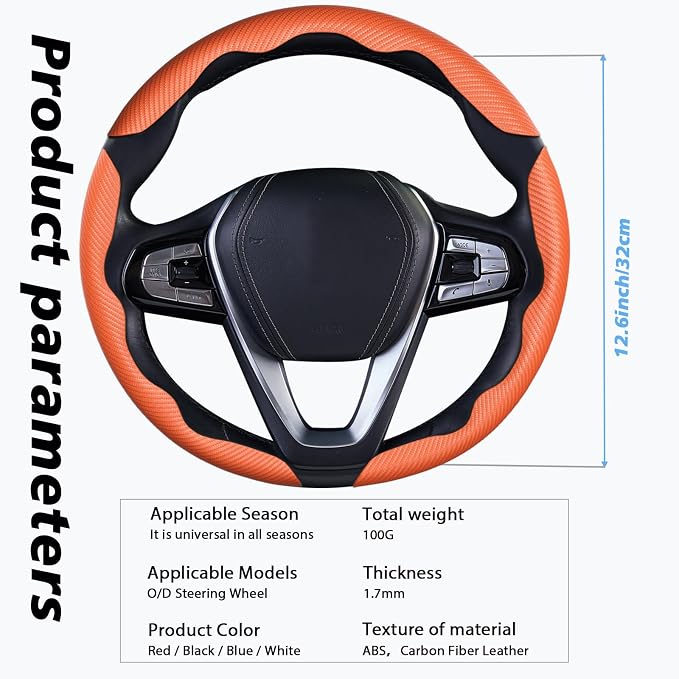 3pcs Car Steering Wheel Cover,Anti-Skid Carbon Fiber Steering Wheel Protector for Men Women,Multiple Color Options,Universal for Most Car Interiors Accessories (Orange 3PCS)