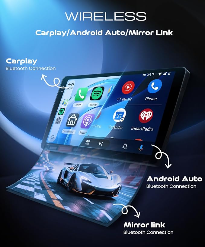 Android Car Radio for Nissan Altima 2008-2012 with Wireless CarPlay Android Auto, 4G+128G 9 Inch Touchscreen Car Stereo Mirror Link GPS Navigation WiFi Bluetooth FM RDS EQ SWC Backup Camera
