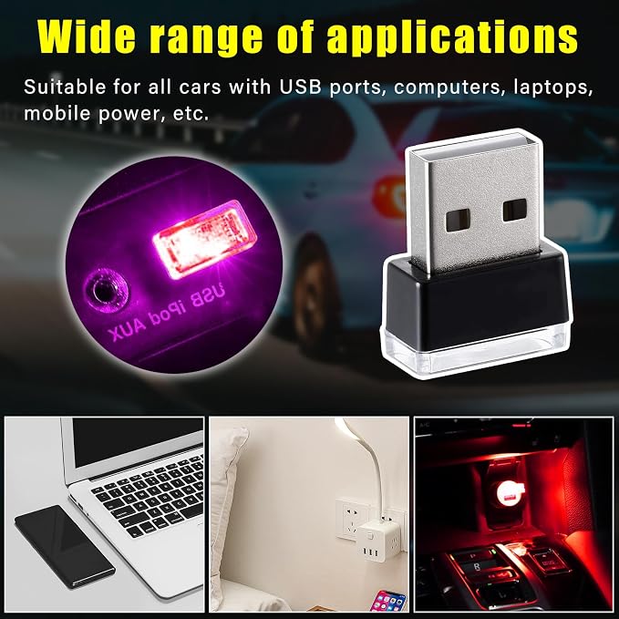 7 PCS USB LED Car Interior Atmosphere Lamp, Plug-in USB Decor Night Light, Portable Auto Ambient Lighting Kit, Universal Vehicle Interior Accessories for Most Cars (Multi-Color)