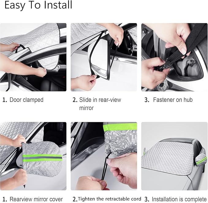 Car Windshield Cover for Ice and Snow Kit,Snow Cover with Side Mirrors Covers,Waterproof Frost Cover for Cars, SUVs, Trucks,Secure Fit Windproof Covers Winter Car Accessories (71"x43")