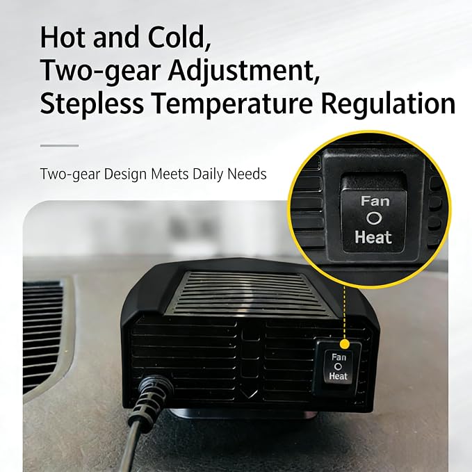 Car Heater 12V Portable Car Heater and Defroster - Dual Mode Fast Heating & Cooling Fan for Vehicles & Home Use, Plug In Cigarette Lighter 360° Adjustable with Sporty Design