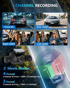AI Dash Cam Front Rear Inside with Driver Monitor System, 360° Car Camera 4K, 4 Channel Camera for Cars, WiFi GPS, Dashcam 64GB SD Card, Night Vision, 24H Parking Mode, Upgrade DMS V8Plus