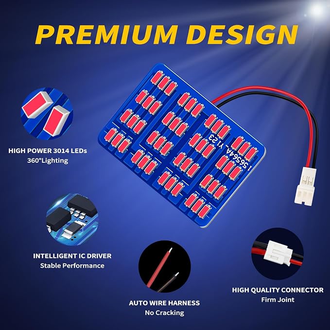 Car Interior LED Lights Accessories with 194 168 T10 / BA9S / DE3175 6418 211-2 578 Festoon Adapters, 48-SMD Panel Lamps for Dome Map Door Trunk Courtesy License Plate Lights (Brilliant Red)