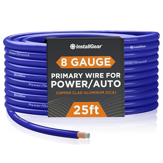 8 Gauge Wire (25ft) Copper Clad Aluminum CAA - Primary Automotive Wire, Car Amplifier Power and Ground Cable, Battery Cable, Car Audio Speaker Stereo, RV Trailer Wiring Welding Cable 8ga