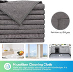 Grey Microfiber Cleaning Cloth, 24 Pack Cleaning Towels for Kitchen, Lint Free, Scratch-Free, Highly Absorbent, and Reusable Cleaning Rags for House, Window and Glass, Cars, 11.5 X11.5 inch