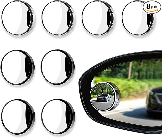 8PCS Car Blind Spot Mirrors, Convex Car Mirror, 360°Wide Angle Convex Mirrors with Adjustable Frame, Self-Adhesive Round HD Glass Rear View Accessories Universal for Sedan SUV Truck