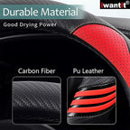 Premium Grip Steering Wheel Cover with Anti-Slip Rubber Ring, Made of Carbon Fiber & Breathable PU Leather, Universal Fit for 14.5-15 Inch Car and SUV (Passion Red)