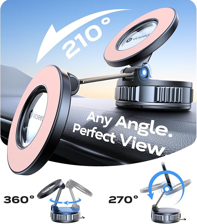 2026 Upgraded Car Phone Holder for Magsafe Car Mount [85 LBS Strongest Suction] Vacuum Magnetic Phone Holders for Your Car 360° Adjustable Car Phone Mount for iPhone 17 Pro Max 16 15 14 Pink