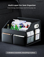 Car Seat Organizer, Collapsible, Black | Multi-Layer Storage, Metal Handles, Upgraded Anti-slip Rear Strap,Premium PU leather,Foldable & Versatile